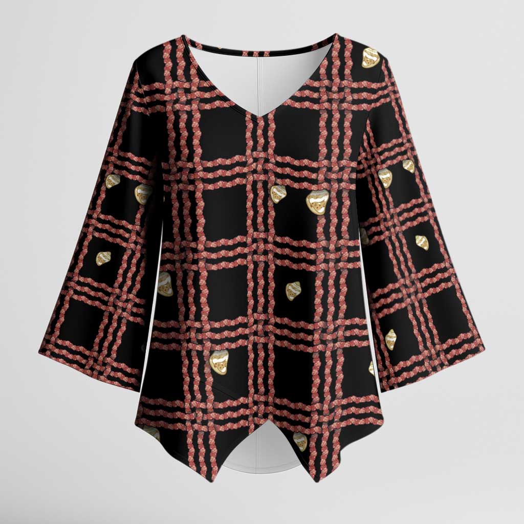 Hawaii Palaka Kahelelani Shell Lei Costume Kimono Sleeve Blouse Plaid Patterns DT05 Female Black - Polynesian Pride