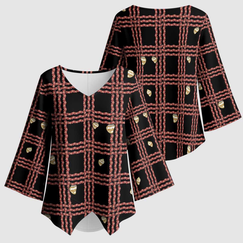 Hawaii Palaka Kahelelani Shell Lei Costume Kimono Sleeve Blouse Plaid Patterns DT05 - Polynesian Pride