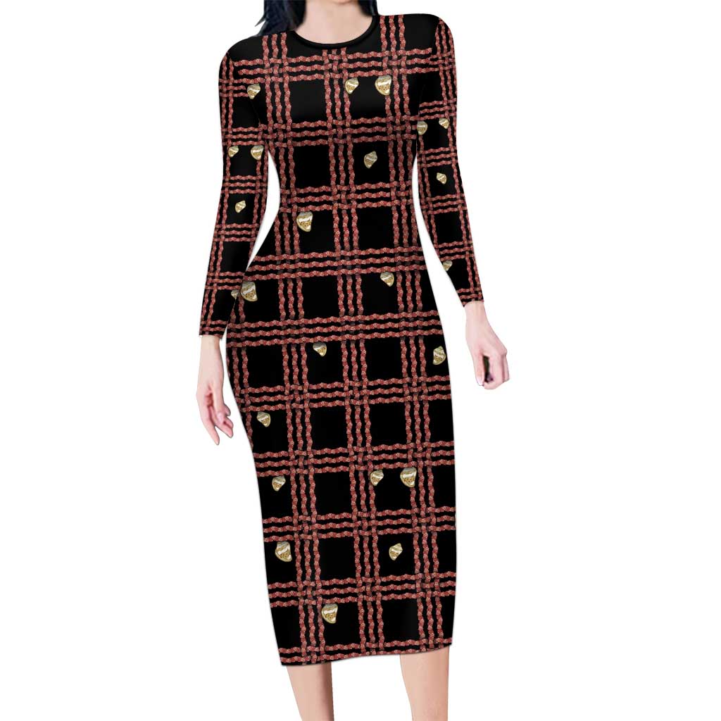 Hawaii Palaka Kahelelani Shell Lei Costume Long Sleeve Bodycon Dress Plaid Patterns