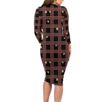 Hawaii Palaka Kahelelani Shell Lei Costume Long Sleeve Bodycon Dress Plaid Patterns