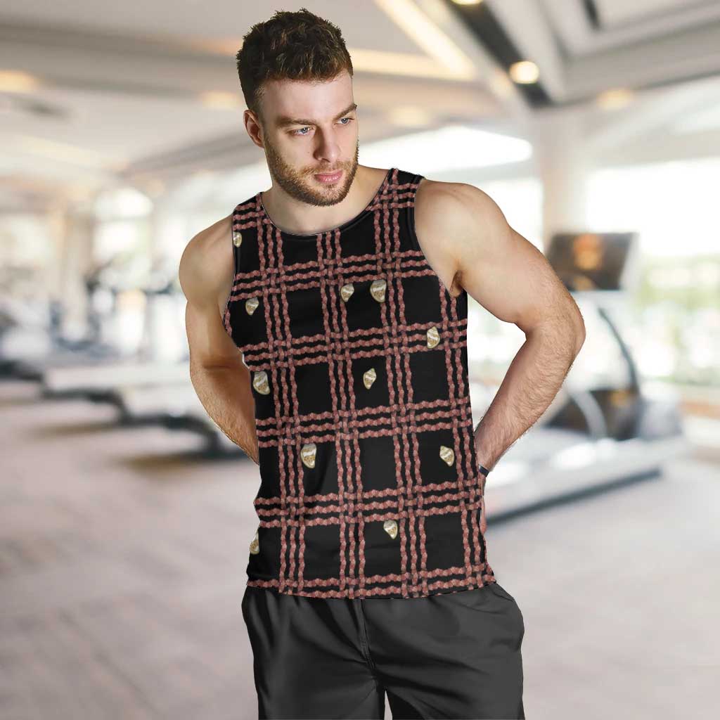 Hawaii Palaka Kahelelani Shell Lei Costume Men Tank Top Plaid Patterns DT05 Black - Polynesian Pride