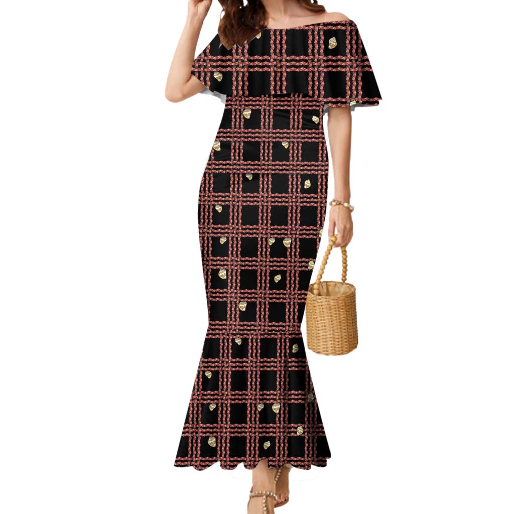 Hawaii Palaka Kahelelani Shell Lei Costume Mermaid Dress Plaid Patterns DT05 Women Black - Polynesian Pride