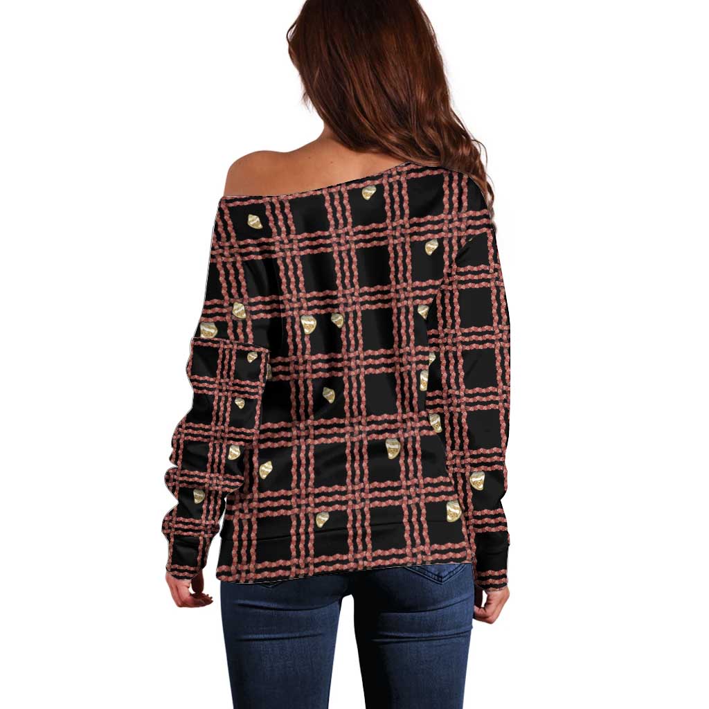 Hawaii Palaka Kahelelani Shell Lei Costume Off Shoulder Sweater Plaid Patterns DT05 - Polynesian Pride