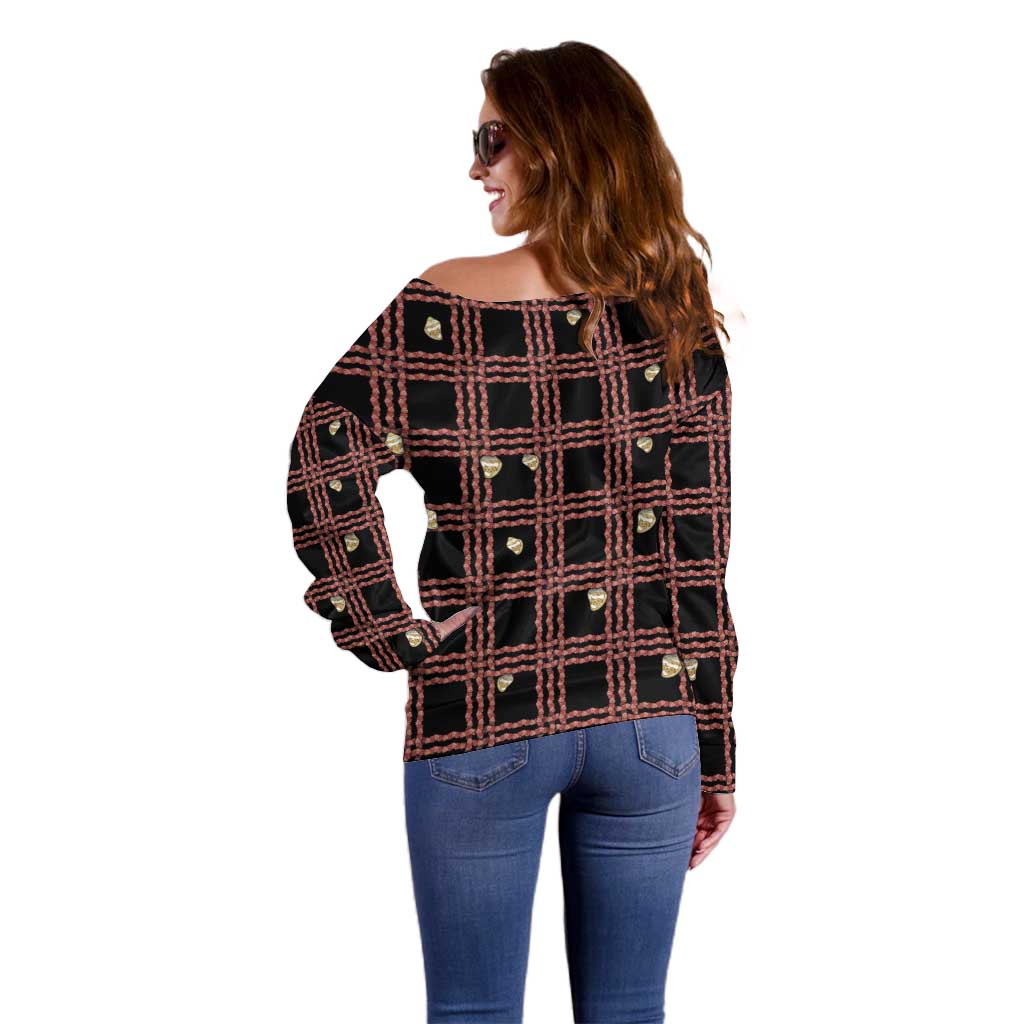 Hawaii Palaka Kahelelani Shell Lei Costume Off Shoulder Sweater Plaid Patterns DT05 - Polynesian Pride