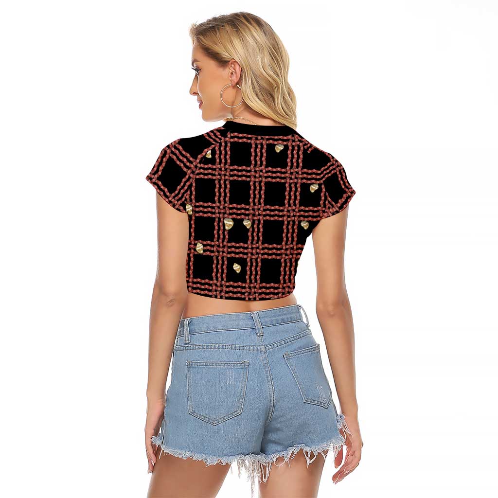 Hawaii Palaka Kahelelani Shell Lei Costume Raglan Cropped T Shirt Plaid Patterns DT05 - Polynesian Pride