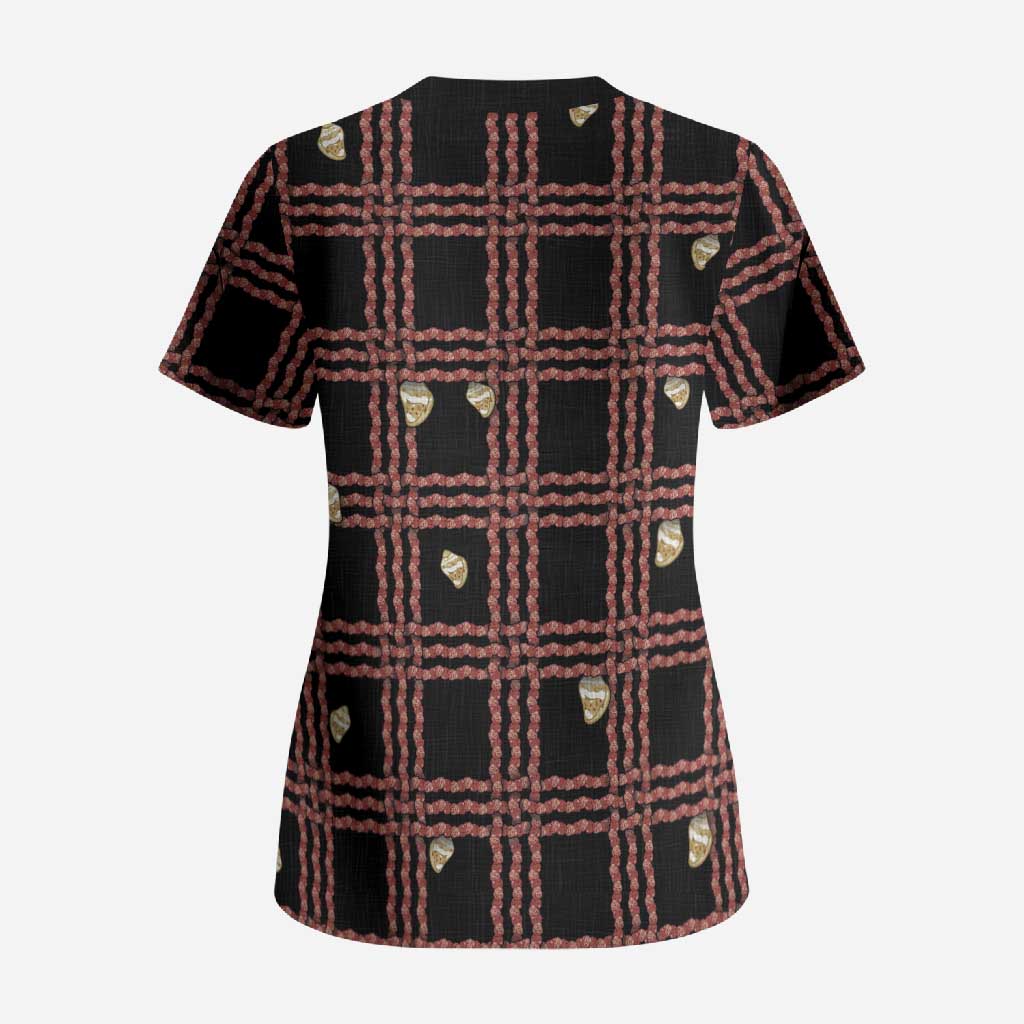 Hawaii Palaka Kahelelani Shell Lei Costume Scrub Top Plaid Patterns DT05 - Polynesian Pride