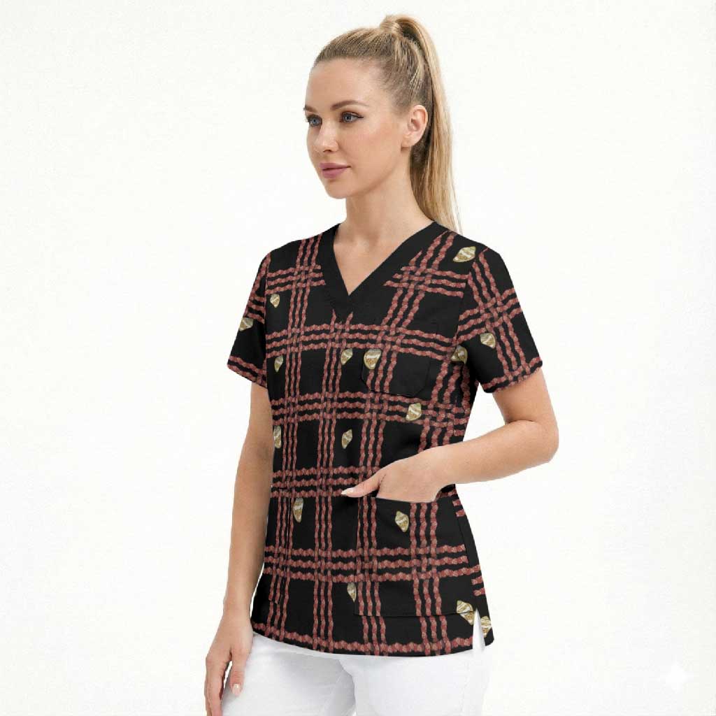 Hawaii Palaka Kahelelani Shell Lei Costume Scrub Top Plaid Patterns DT05 - Polynesian Pride