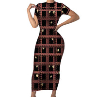 Hawaii Palaka Kahelelani Shell Lei Costume Short Sleeve Bodycon Dress Plaid Patterns DT05 Long Dress Black - Polynesian Pride