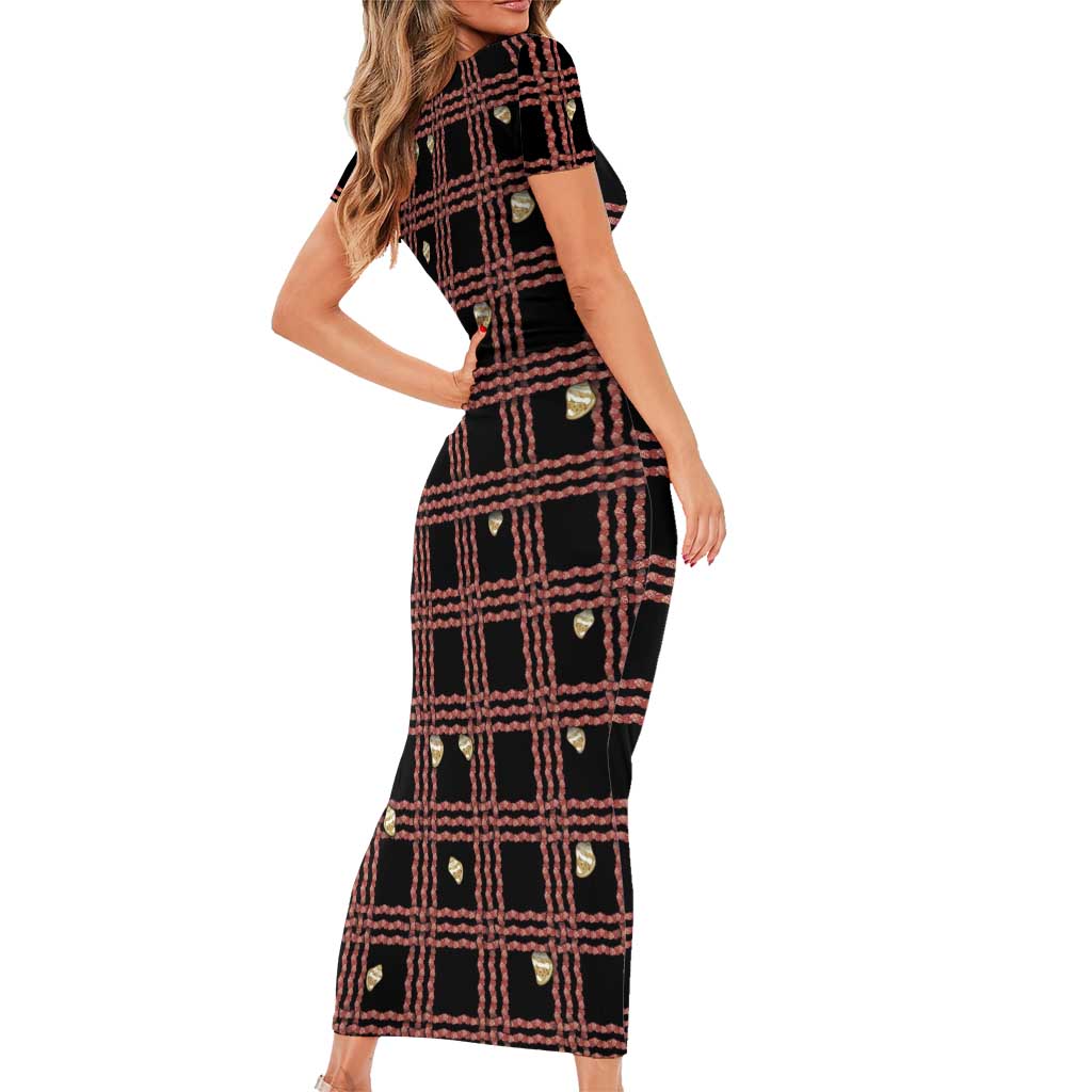 Hawaii Palaka Kahelelani Shell Lei Costume Short Sleeve Bodycon Dress Plaid Patterns DT05 - Polynesian Pride