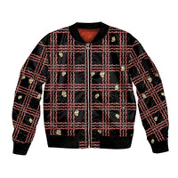 Hawaii Palaka Kahelelani Shell Lei Costume Sleeve Zip Bomber Jacket Plaid Patterns DT05 Unisex Black - Polynesian Pride