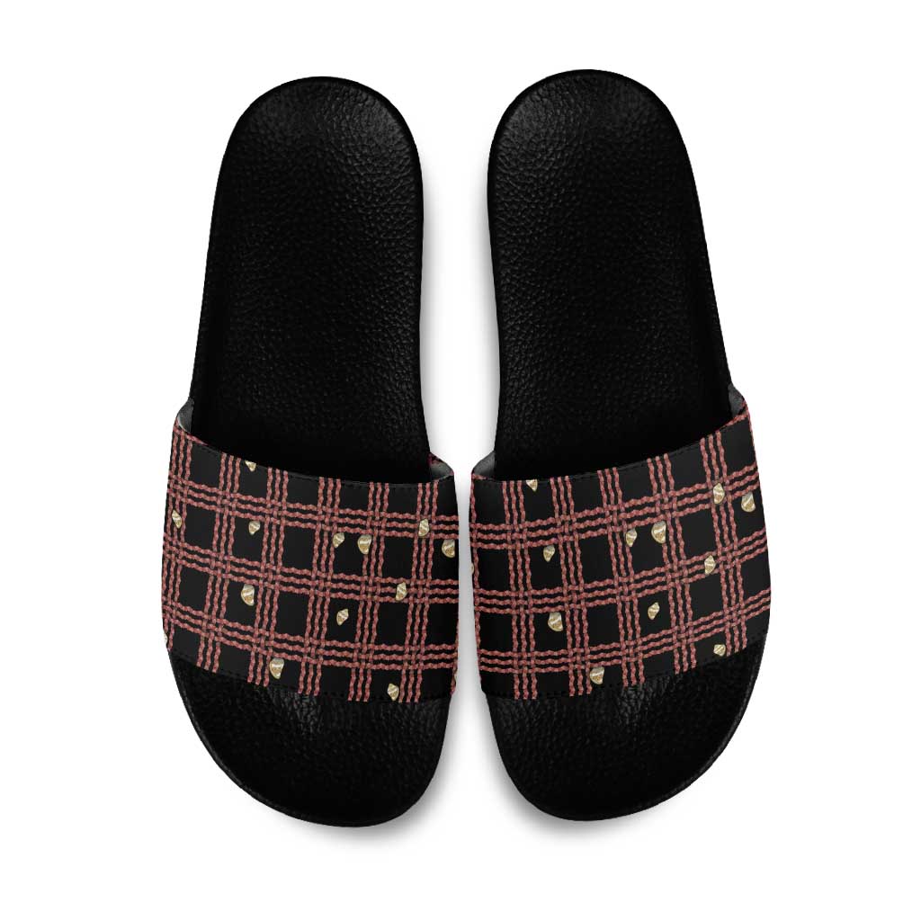 Hawaii Palaka Kahelelani Shell Lei Costume Slide Sandals Plaid Patterns DT05 Black - Polynesian Pride