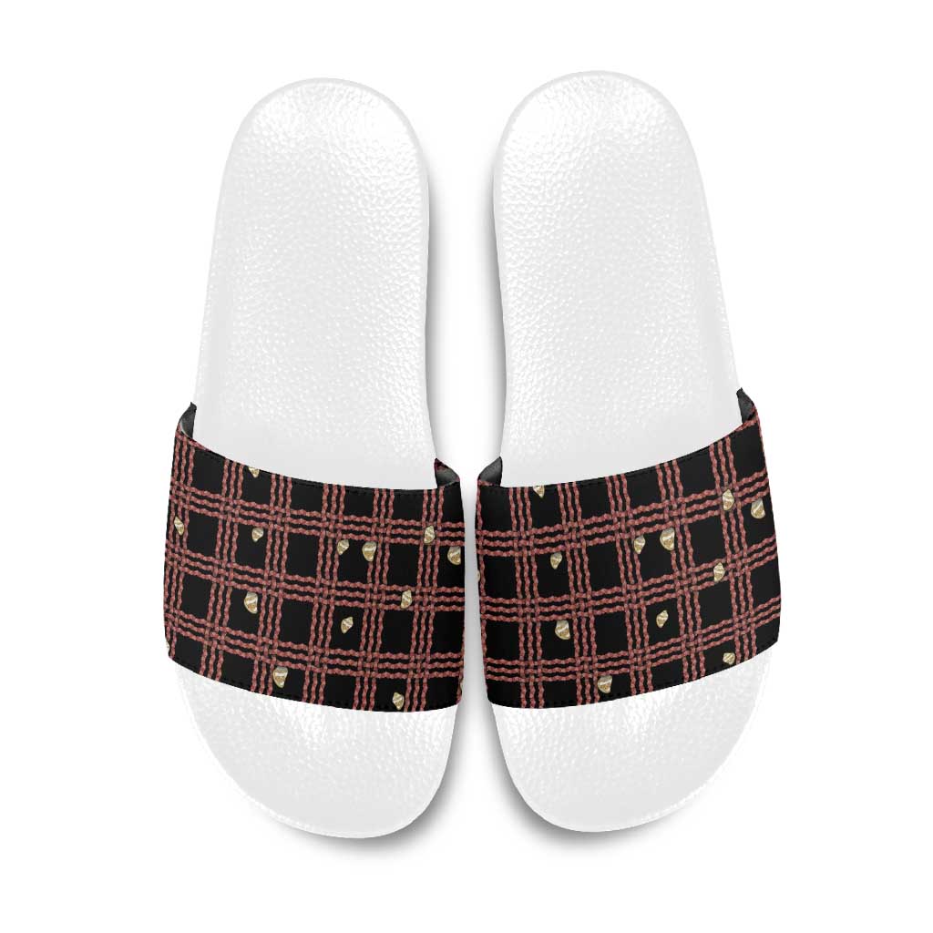Hawaii Palaka Kahelelani Shell Lei Costume Slide Sandals Plaid Patterns DT05 Black - Polynesian Pride
