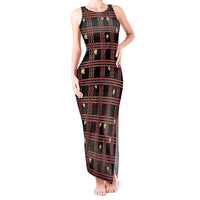 Hawaii Palaka Kahelelani Shell Lei Costume Tank Maxi Dress Plaid Patterns DT05 Women Black - Polynesian Pride