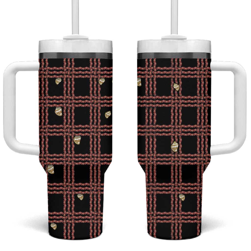 Hawaii Palaka Kahelelani Shell Lei Costume Tumbler With Handle Plaid Patterns DT05 One Size: 40 oz Black - Polynesian Pride