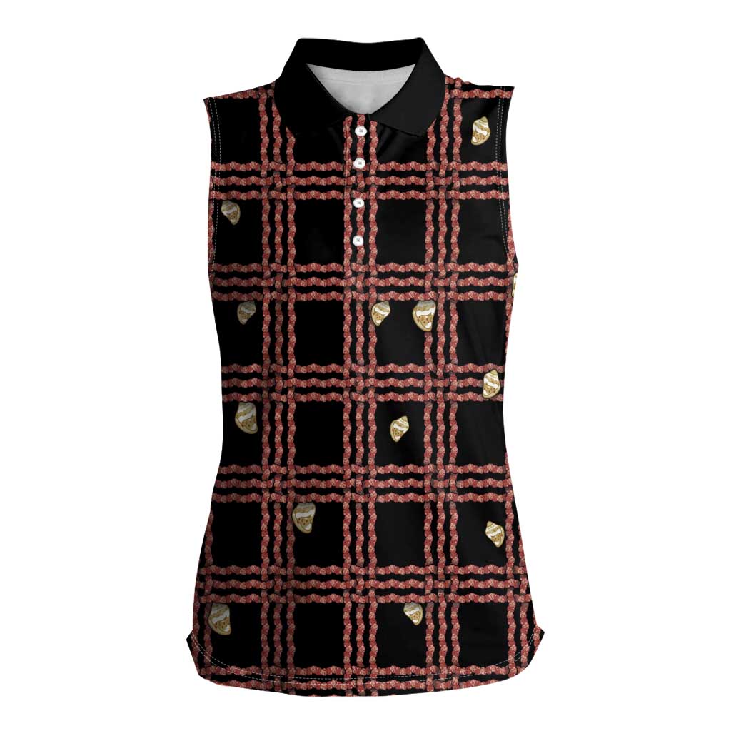 Hawaii Palaka Kahelelani Shell Lei Costume Women Sleeveless Polo Shirt Plaid Patterns DT05 Female Black - Polynesian Pride