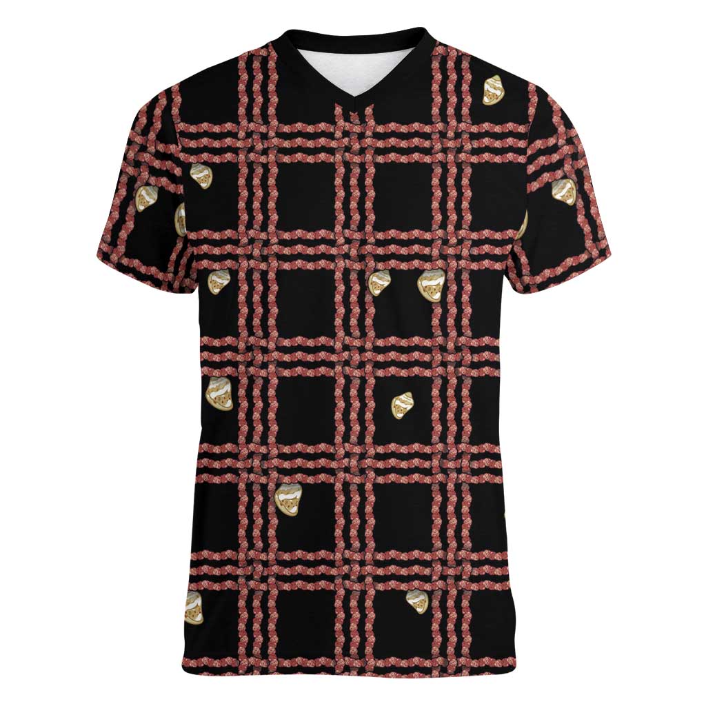 Hawaii Palaka Kahelelani Shell Lei Costume Women V-Neck T-Shirt Plaid Patterns DT05 Female Black - Polynesian Pride