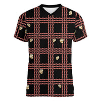 Hawaii Palaka Kahelelani Shell Lei Costume Women V-Neck T-Shirt Plaid Patterns DT05 Female Black - Polynesian Pride