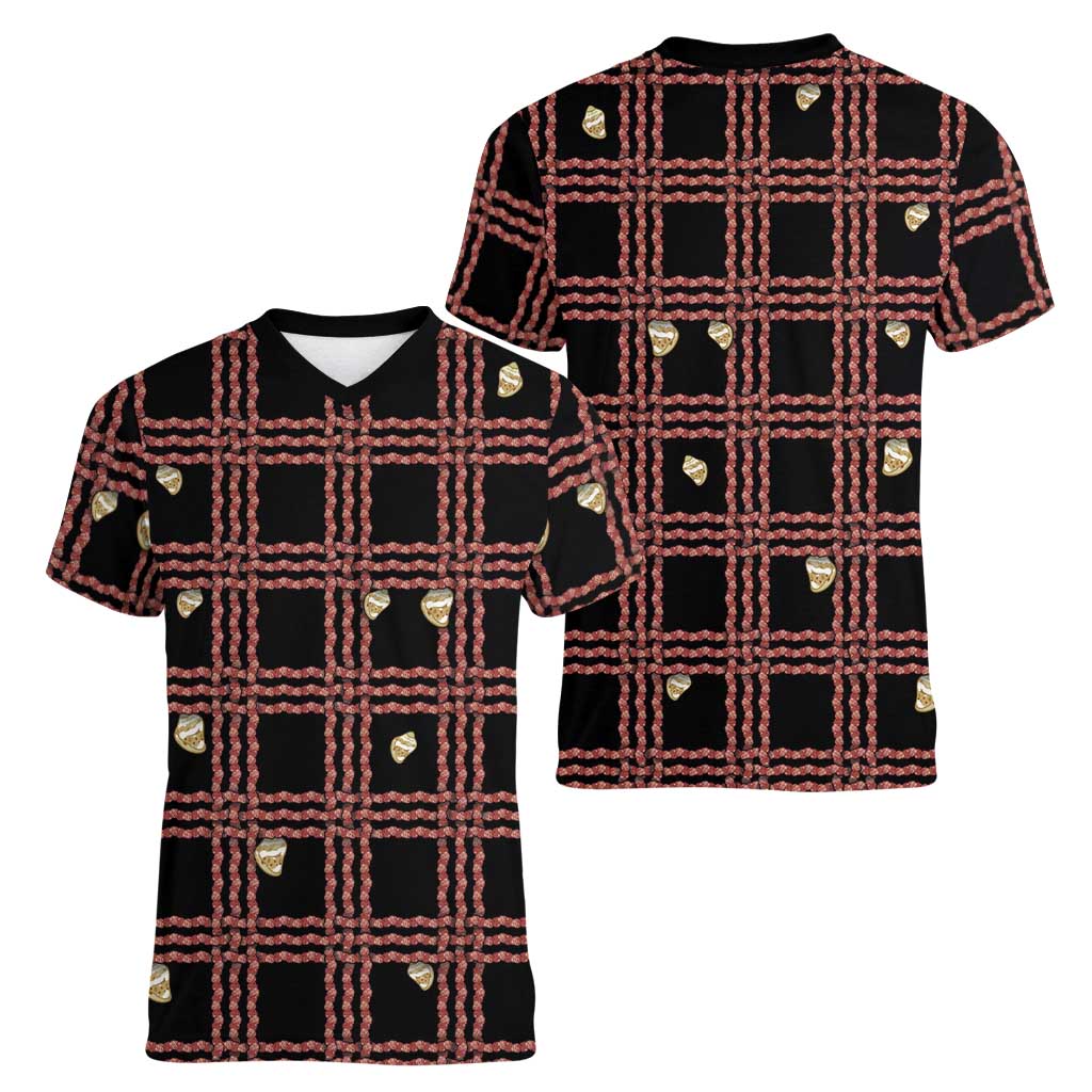 Hawaii Palaka Kahelelani Shell Lei Costume Women V-Neck T-Shirt Plaid Patterns DT05 - Polynesian Pride