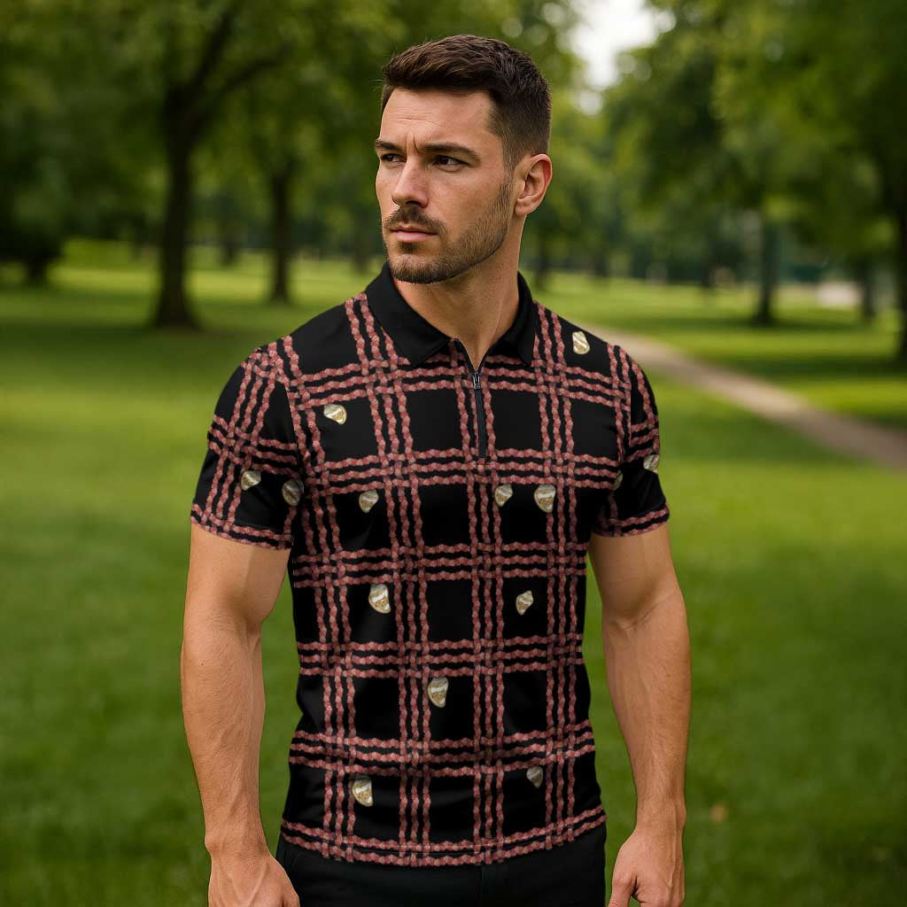 Hawaii Palaka Kahelelani Shell Lei Costume Zipper Polo Shirt Plaid Patterns