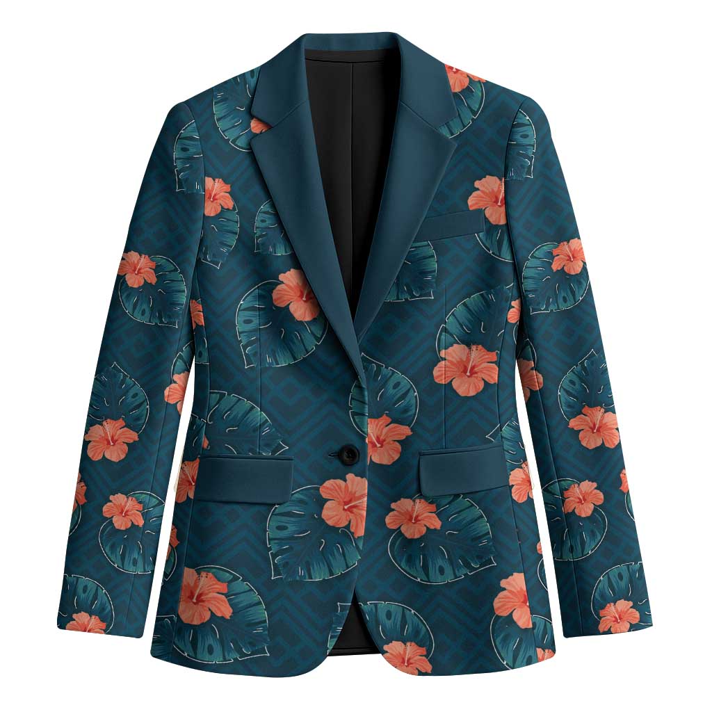 Hawaii Monstera Blazer Hibiscus Flowers Simple Style - Polynesian Pride