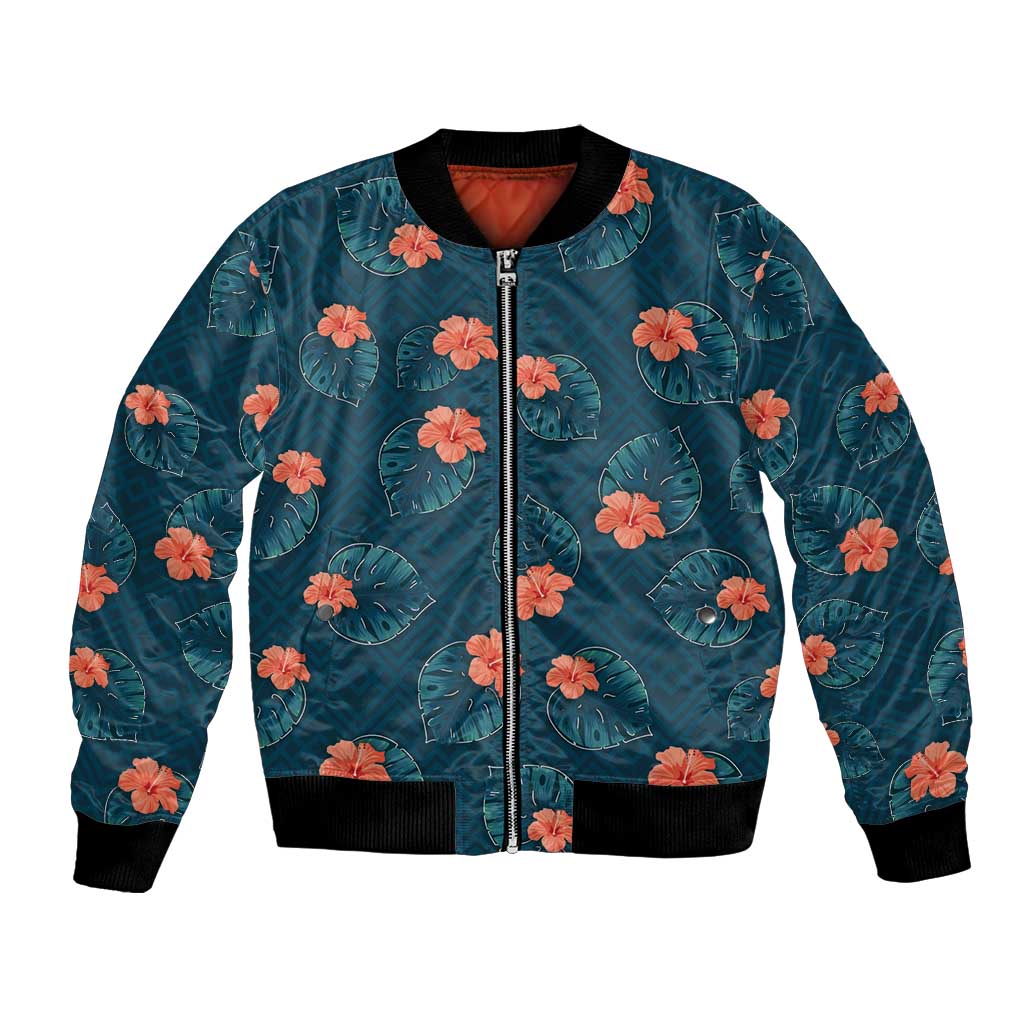 Hawaii Monstera Bomber Jacket Hibiscus Flowers Simple Style - Polynesian Pride