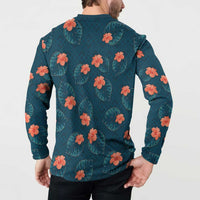 Hawaii Monstera Button Sweatshirt Hibiscus Flowers Simple Style - Polynesian Pride