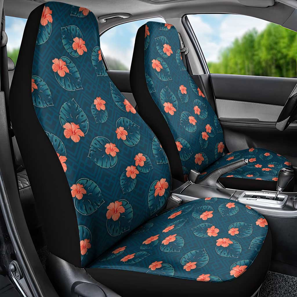 Hawaii Monstera Car Seat Cover Hibiscus Flowers Simple Style - Polynesian Pride