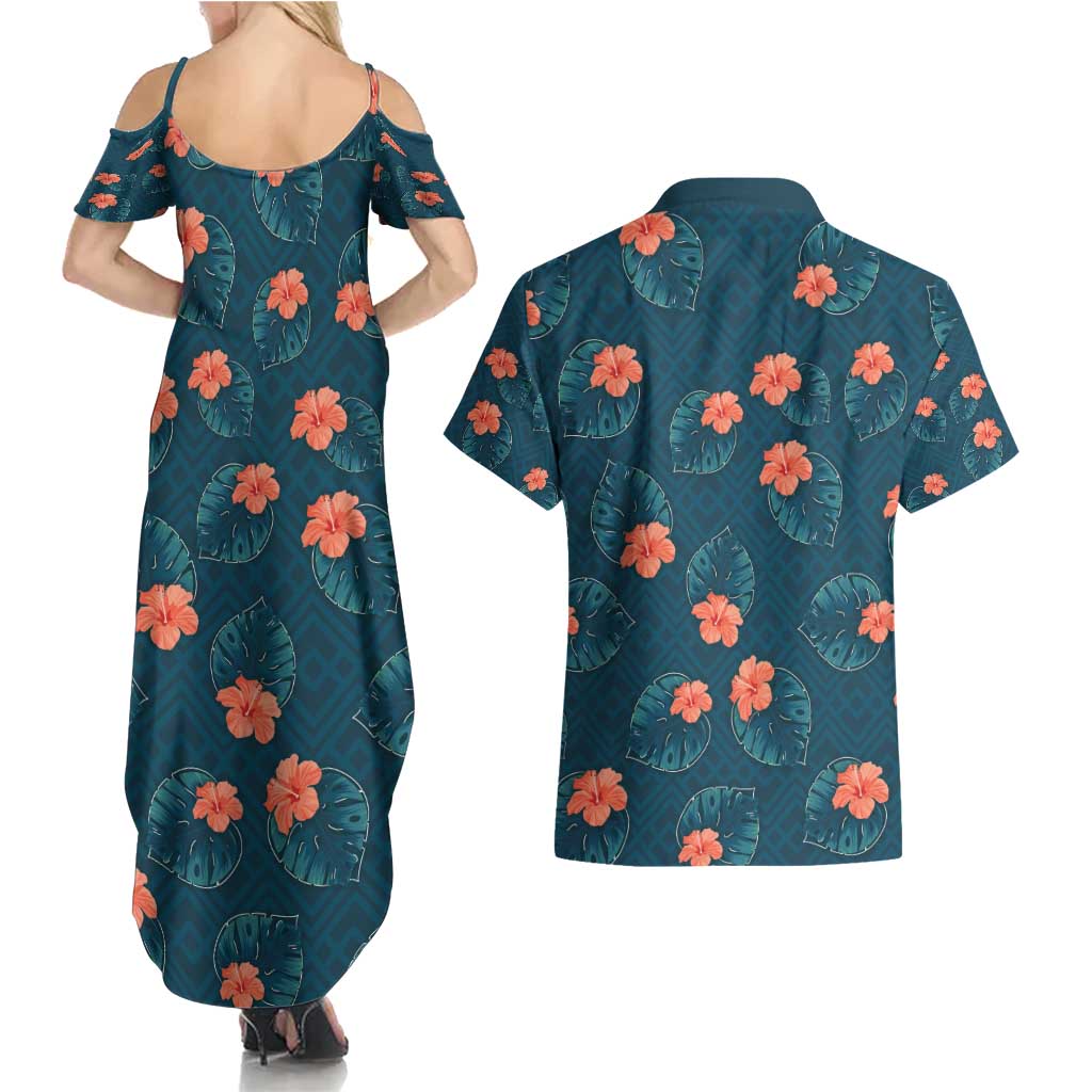 Hawaii Monstera Couples Matching Summer Maxi Dress and Hawaiian Shirt Hibiscus Flowers Simple Style - Polynesian Pride