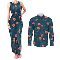 Hawaii Monstera Couples Matching Tank Maxi Dress and Long Sleeve Button Shirt Hibiscus Flowers Simple Style - Polynesian Pride
