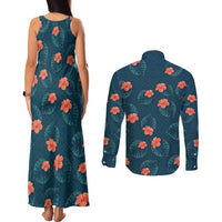 Hawaii Monstera Couples Matching Tank Maxi Dress and Long Sleeve Button Shirt Hibiscus Flowers Simple Style - Polynesian Pride