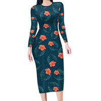 Hawaii Monstera Family Matching Long Sleeve Bodycon Dress and Hawaiian Shirt Hibiscus Flowers Simple Style - Polynesian Pride