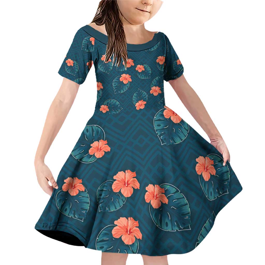 Hawaii Monstera Family Matching Off Shoulder Short Dress and Hawaiian Shirt Hibiscus Flowers Simple Style - Polynesian Pride