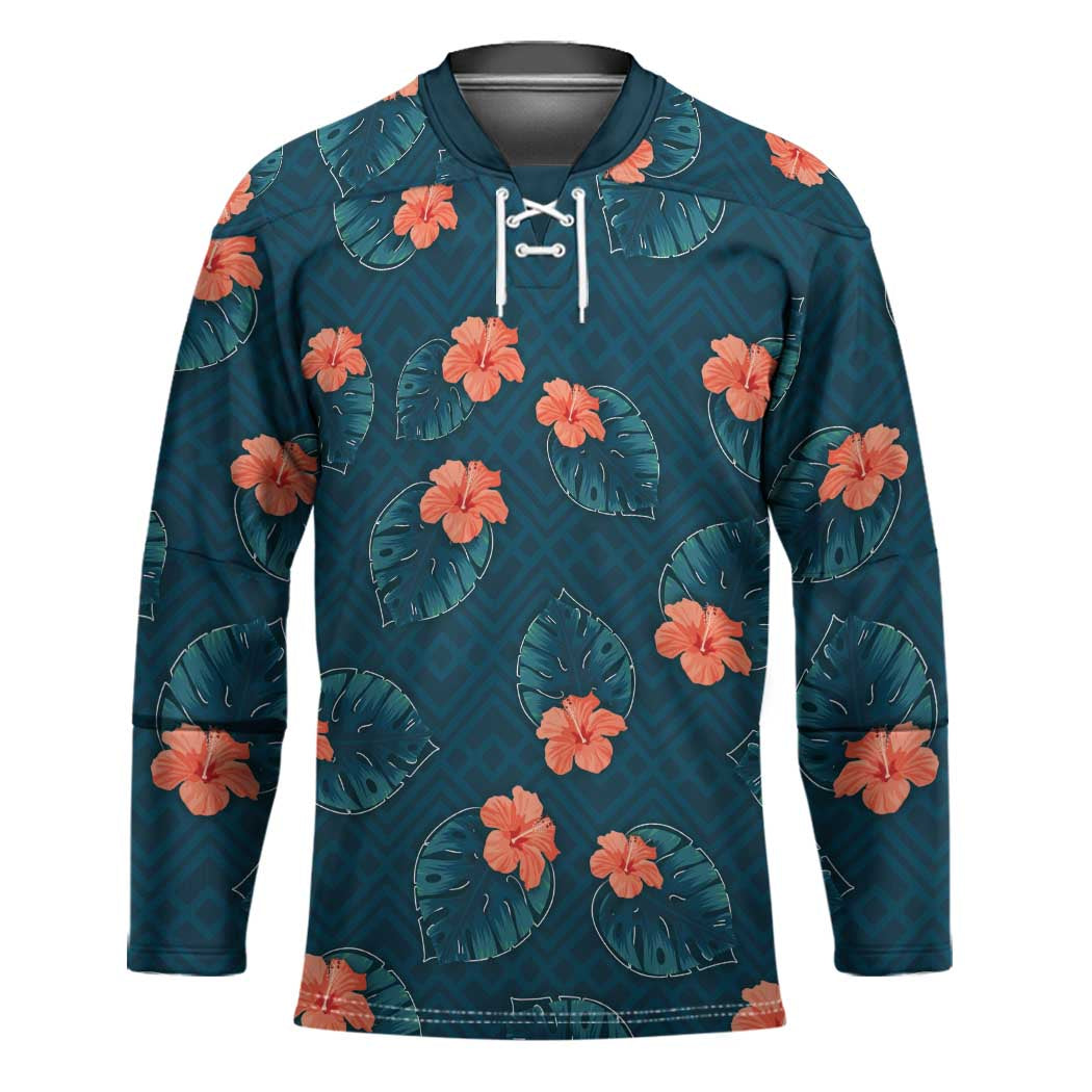 Hawaii Monstera Hockey Jersey Hibiscus Flowers Simple Style - Polynesian Pride