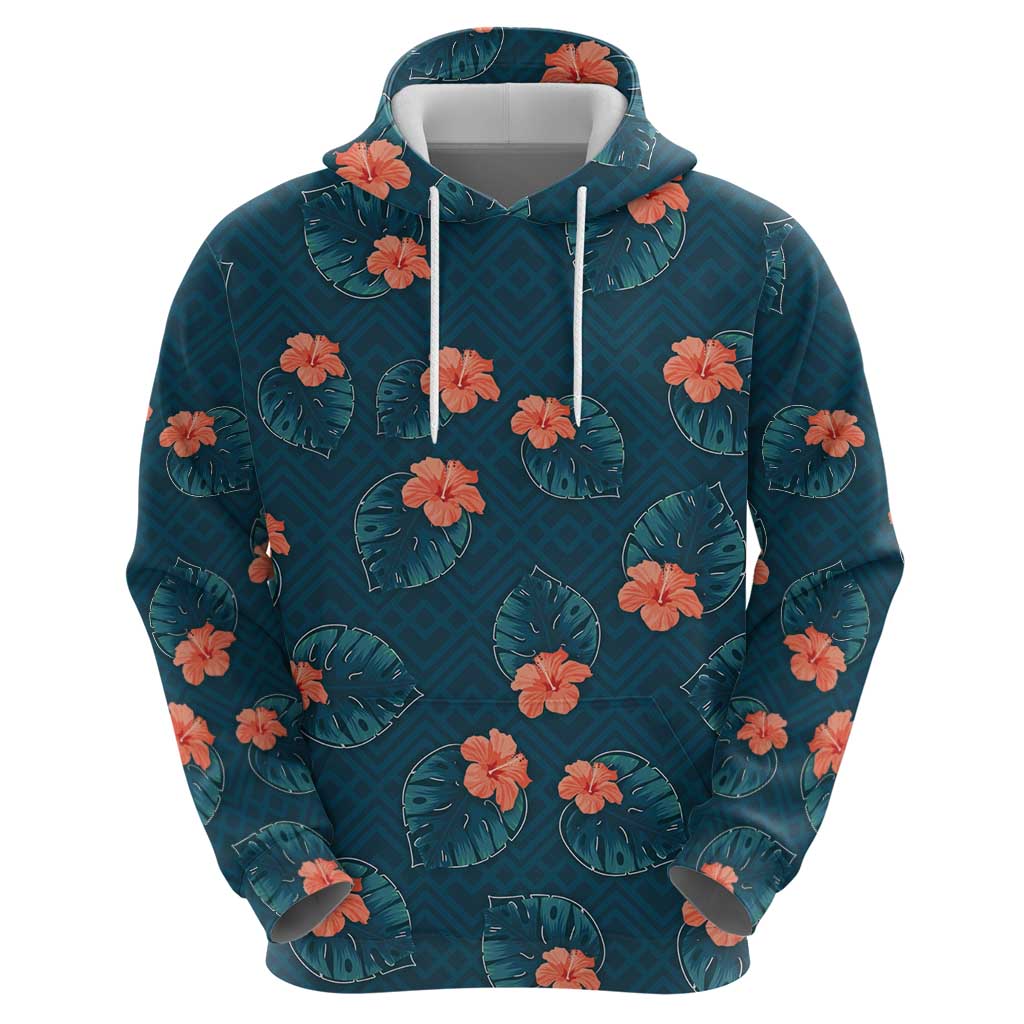 Hawaii Monstera Hoodie Hibiscus Flowers Simple Style - Polynesian Pride