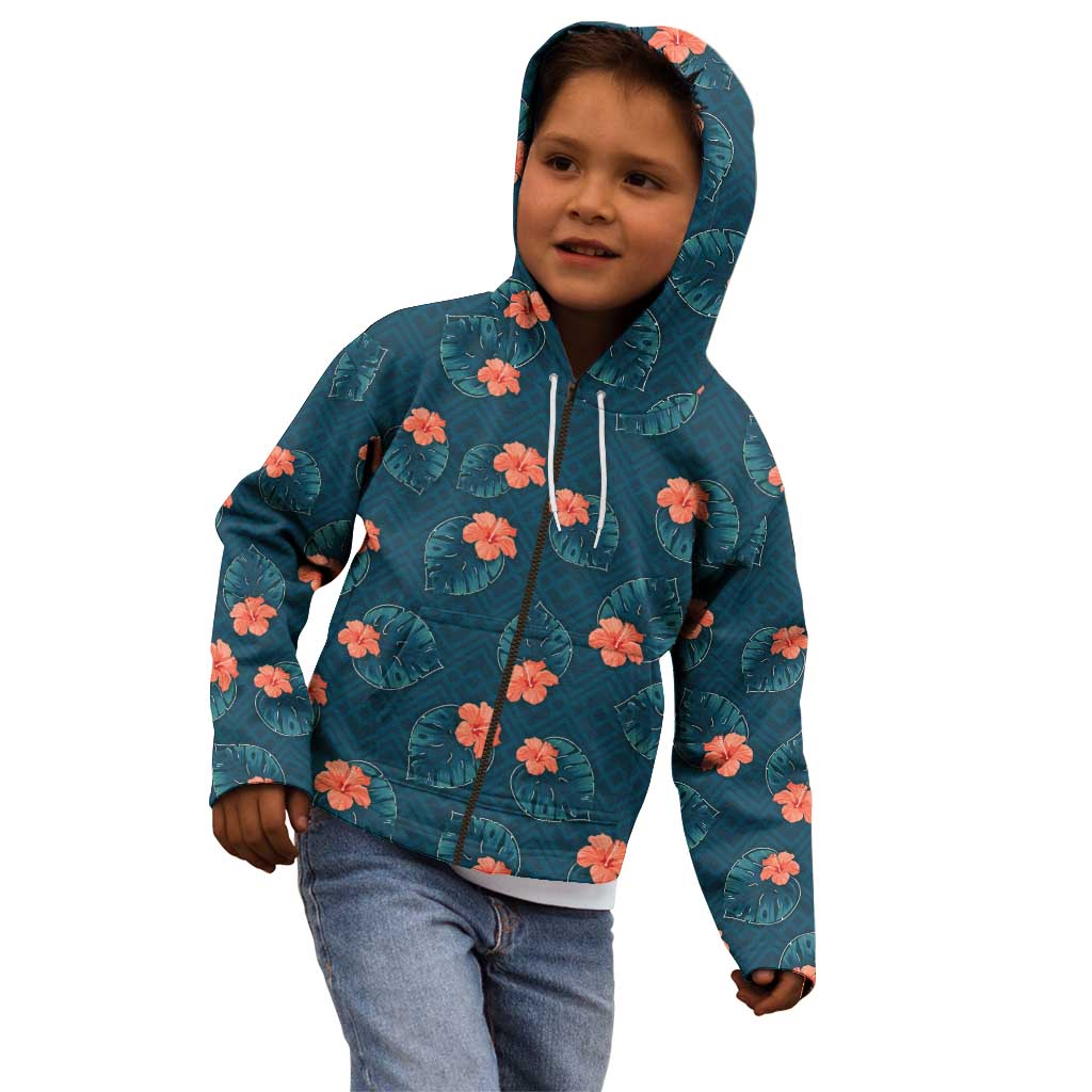 Hawaii Monstera Kid Hoodie Hibiscus Flowers Simple Style - Polynesian Pride