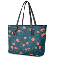 Hawaii Monstera Leather Tote Bag Hibiscus Flowers Simple Style - Polynesian Pride