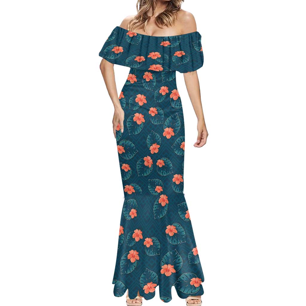 Hawaii Monstera Mermaid Dress Hibiscus Flowers Simple Style - Polynesian Pride