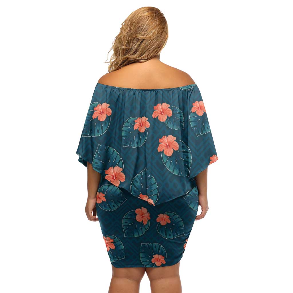 Hawaii Monstera Off Shoulder Short Dress Hibiscus Flowers Simple Style - Polynesian Pride