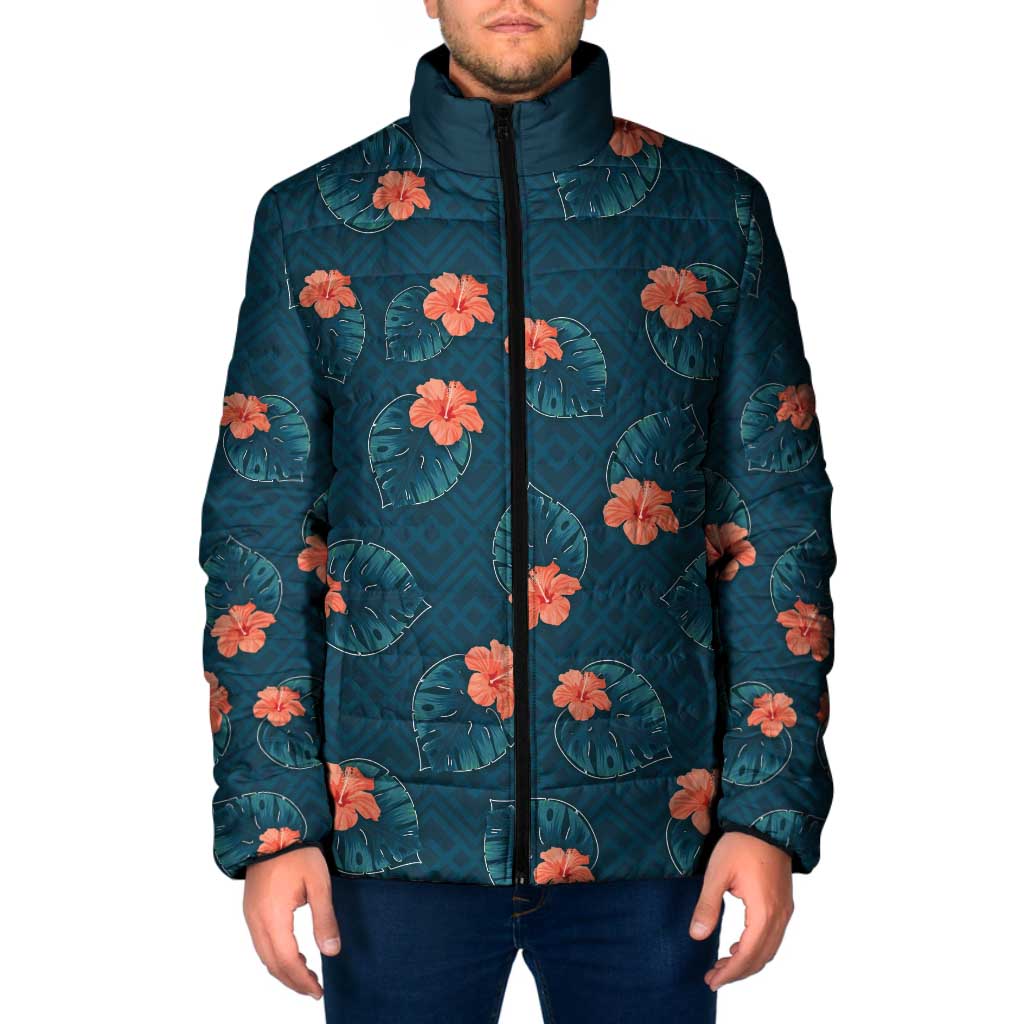 Hawaii Monstera Padded Jacket Hibiscus Flowers Simple Style - Polynesian Pride