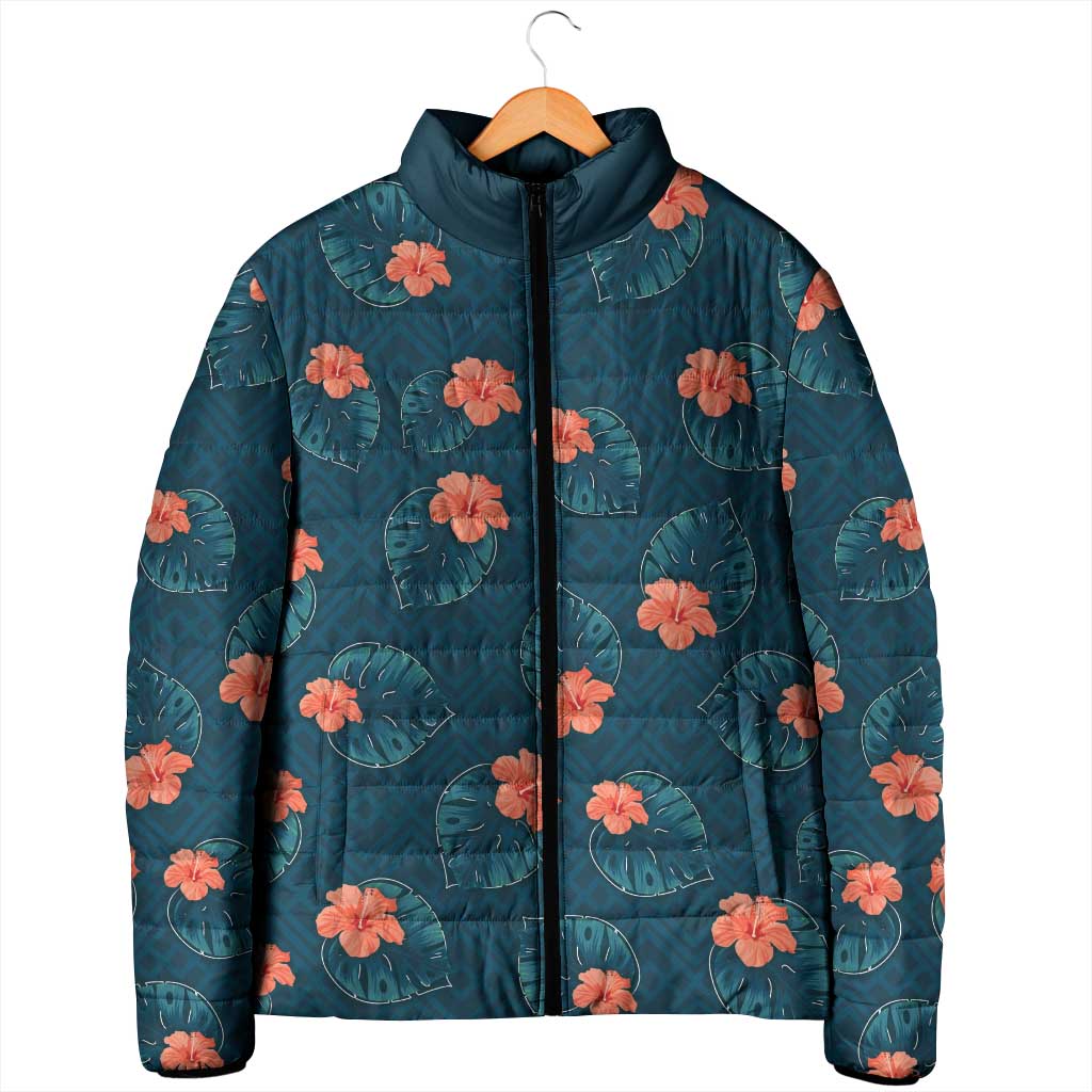 Hawaii Monstera Padded Jacket Hibiscus Flowers Simple Style - Polynesian Pride