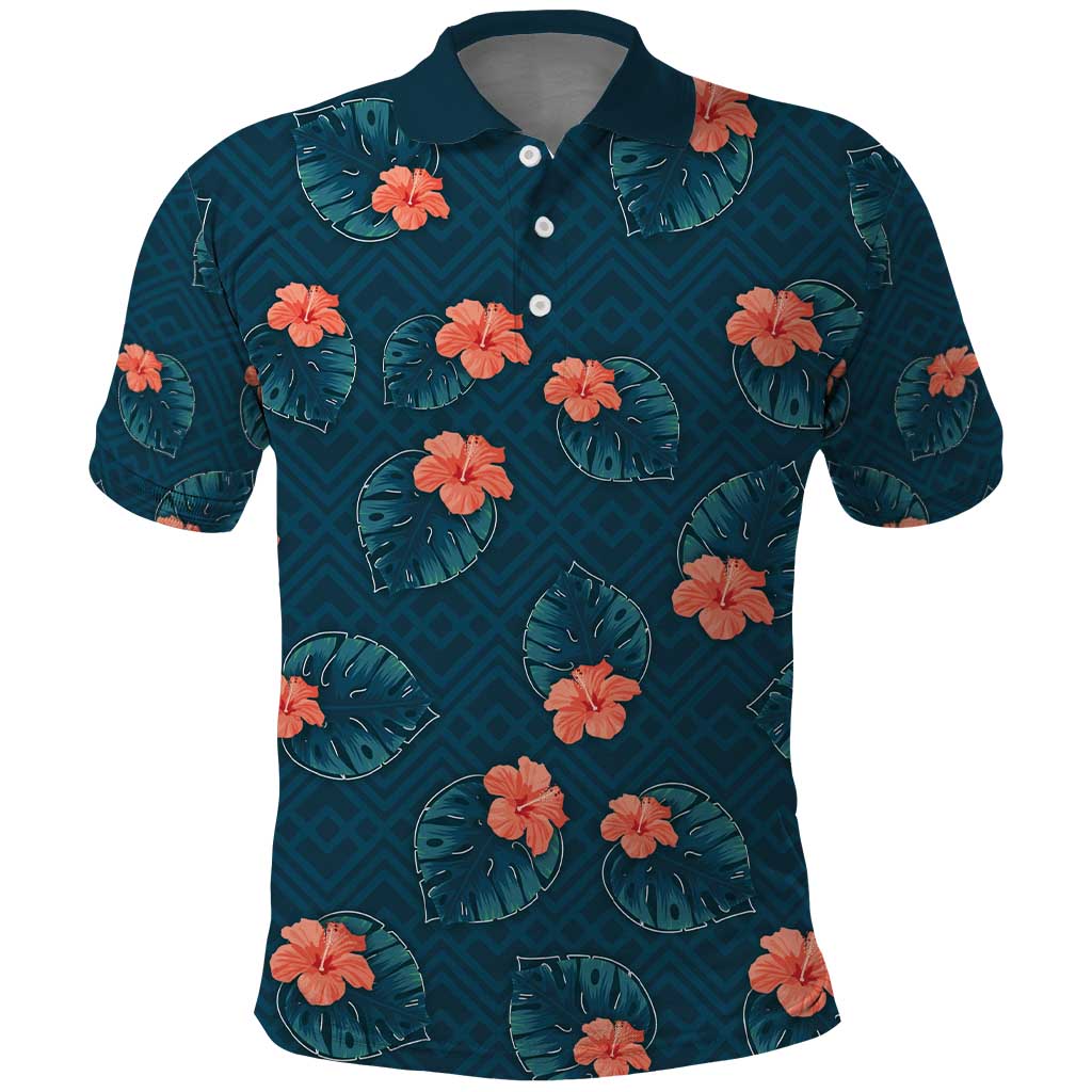 Hawaii Monstera Polo Shirt Hibiscus Flowers Simple Style - Polynesian Pride