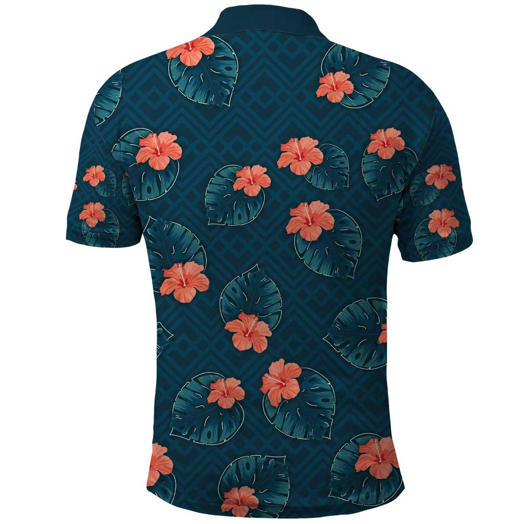 Hawaii Monstera Polo Shirt Hibiscus Flowers Simple Style - Polynesian Pride
