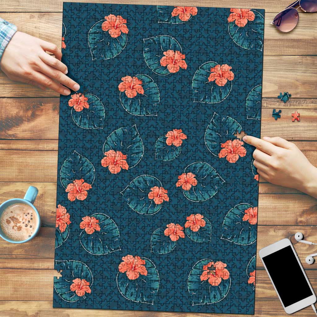 Hawaii Monstera Puzzle Hibiscus Flowers Simple Style - Polynesian Pride