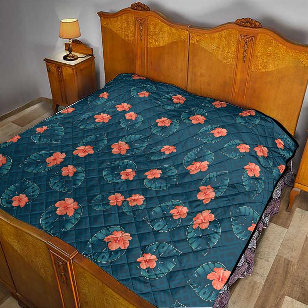 Hawaii Monstera Quilt Hibiscus Flowers Simple Style - Polynesian Pride