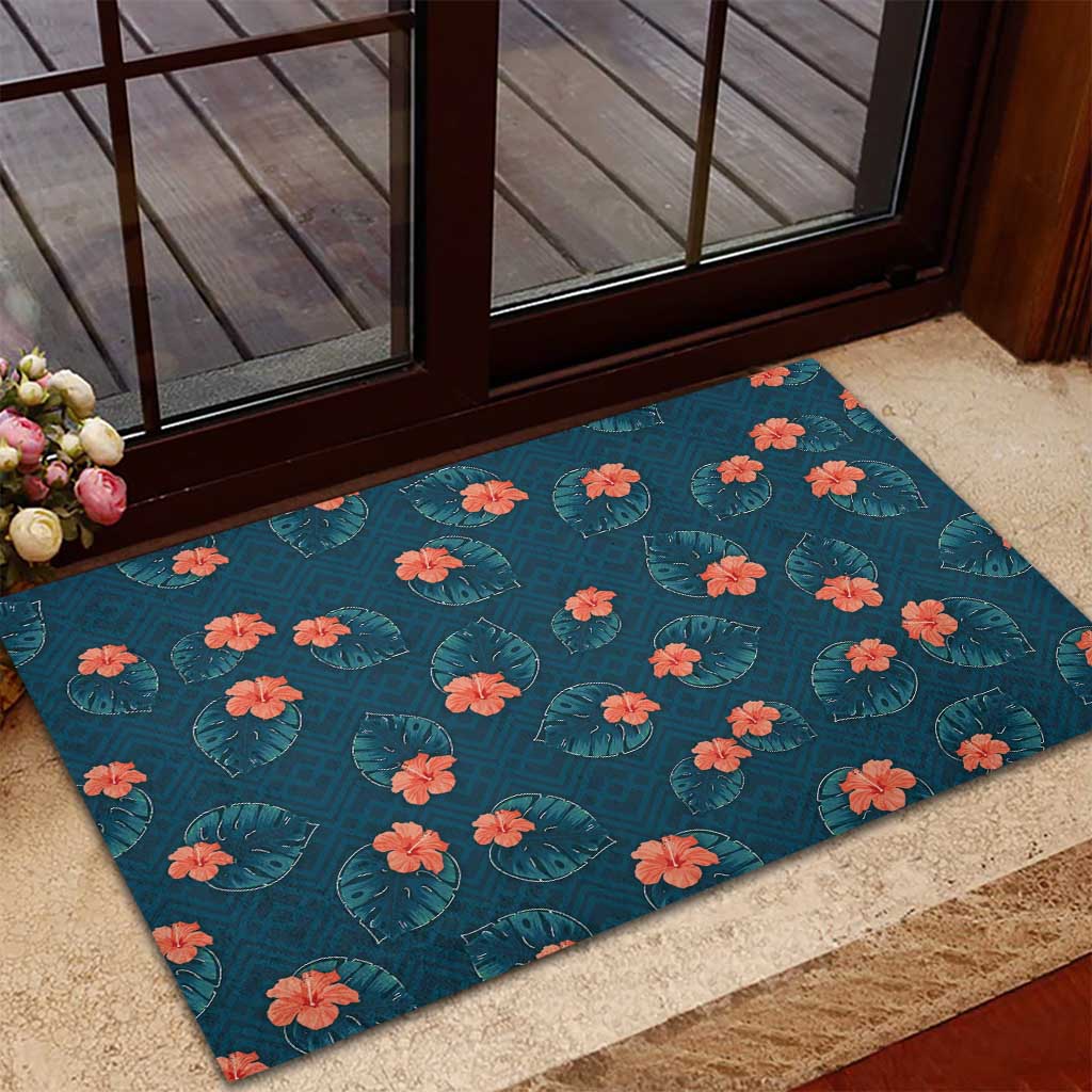 Hawaii Monstera Rubber Doormat Hibiscus Flowers Simple Style - Polynesian Pride