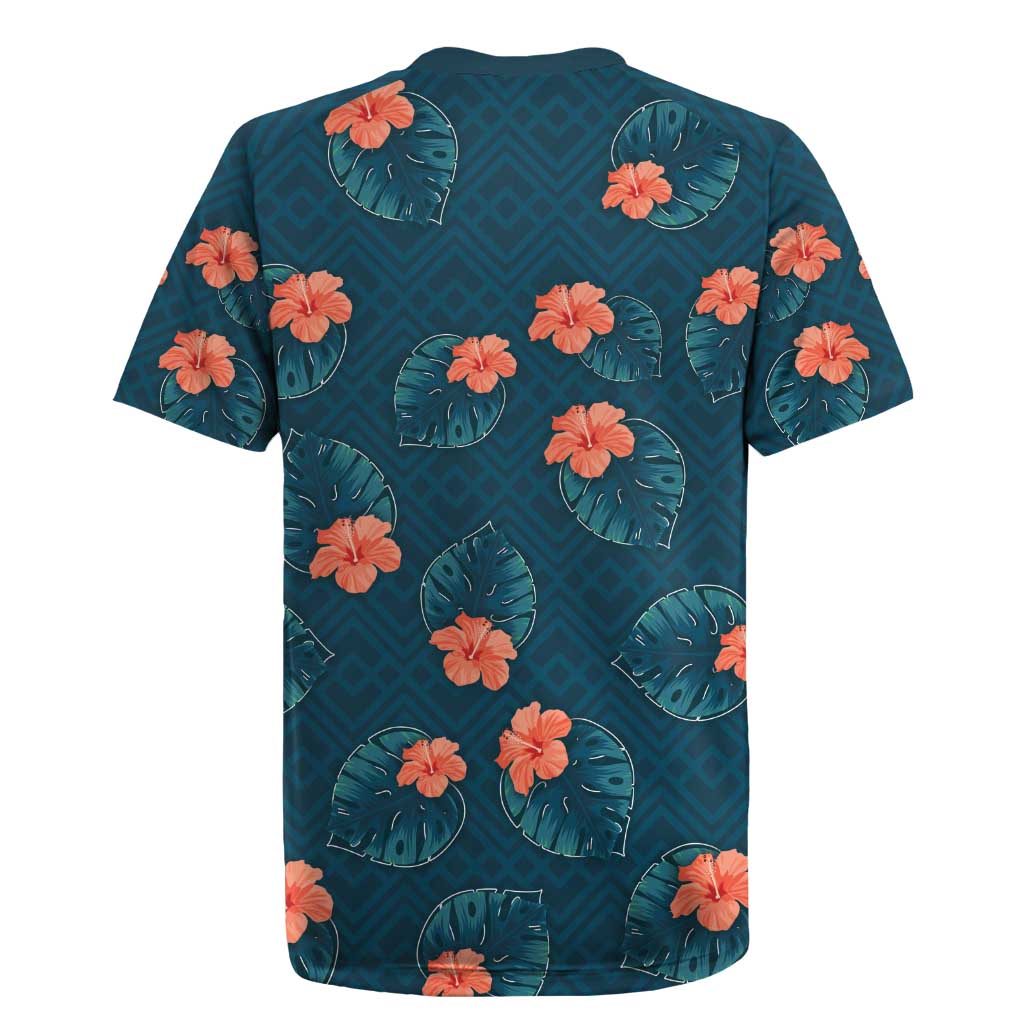 Hawaii Monstera Rugby Jersey Hibiscus Flowers Simple Style - Polynesian Pride