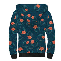 Hawaii Monstera Sherpa Hoodie Hibiscus Flowers Simple Style - Polynesian Pride