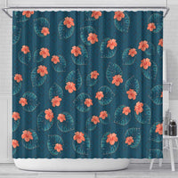 Hawaii Monstera Shower Curtain Hibiscus Flowers Simple Style - Polynesian Pride