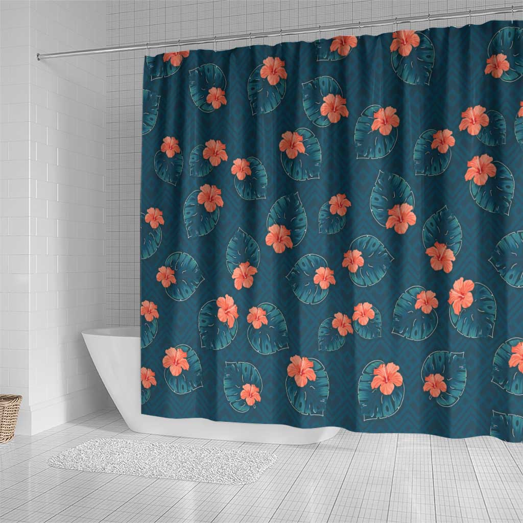 Hawaii Monstera Shower Curtain Hibiscus Flowers Simple Style - Polynesian Pride