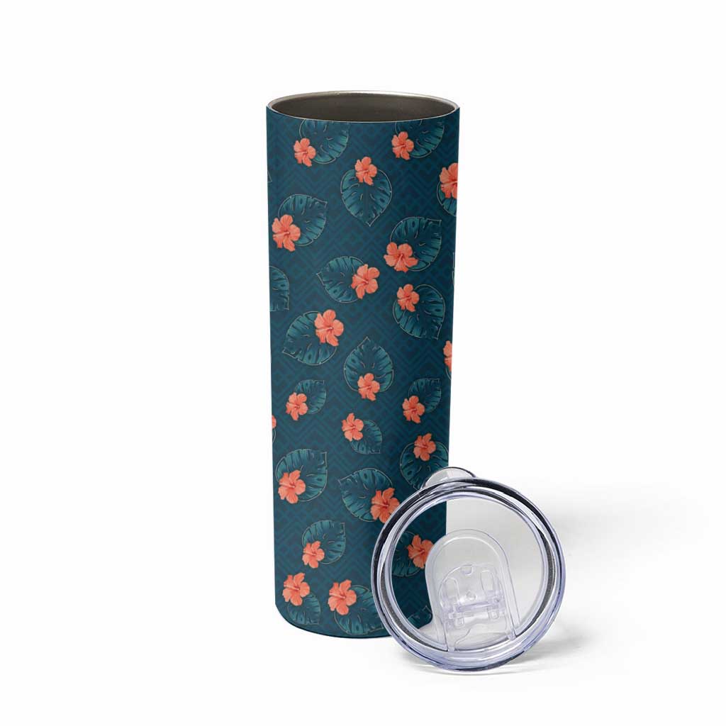 Hawaii Monstera Skinny Tumbler Hibiscus Flowers Simple Style - Polynesian Pride
